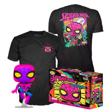 Load image into Gallery viewer, Funko Pop & Tee Marvel Spider-Man (Black Light) Box Collection (Size S)
