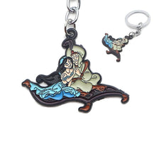 Load image into Gallery viewer, Aladdin with Jasmine on magic Carpet Keychain