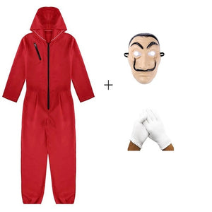 Money Heist Mask Clothes and Gloves Kids Full Costume