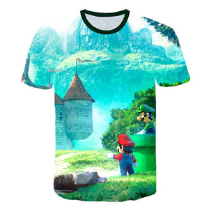 Super Mario with Luigi and Castle T-Shirt Kids and Men