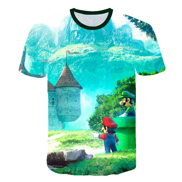 Super Mario with Luigi and Castle T-Shirt Kids and Men